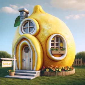 Image of a house designed to resemble a lemon - conveying the concept of buying a lemon due to inadequate inspection.